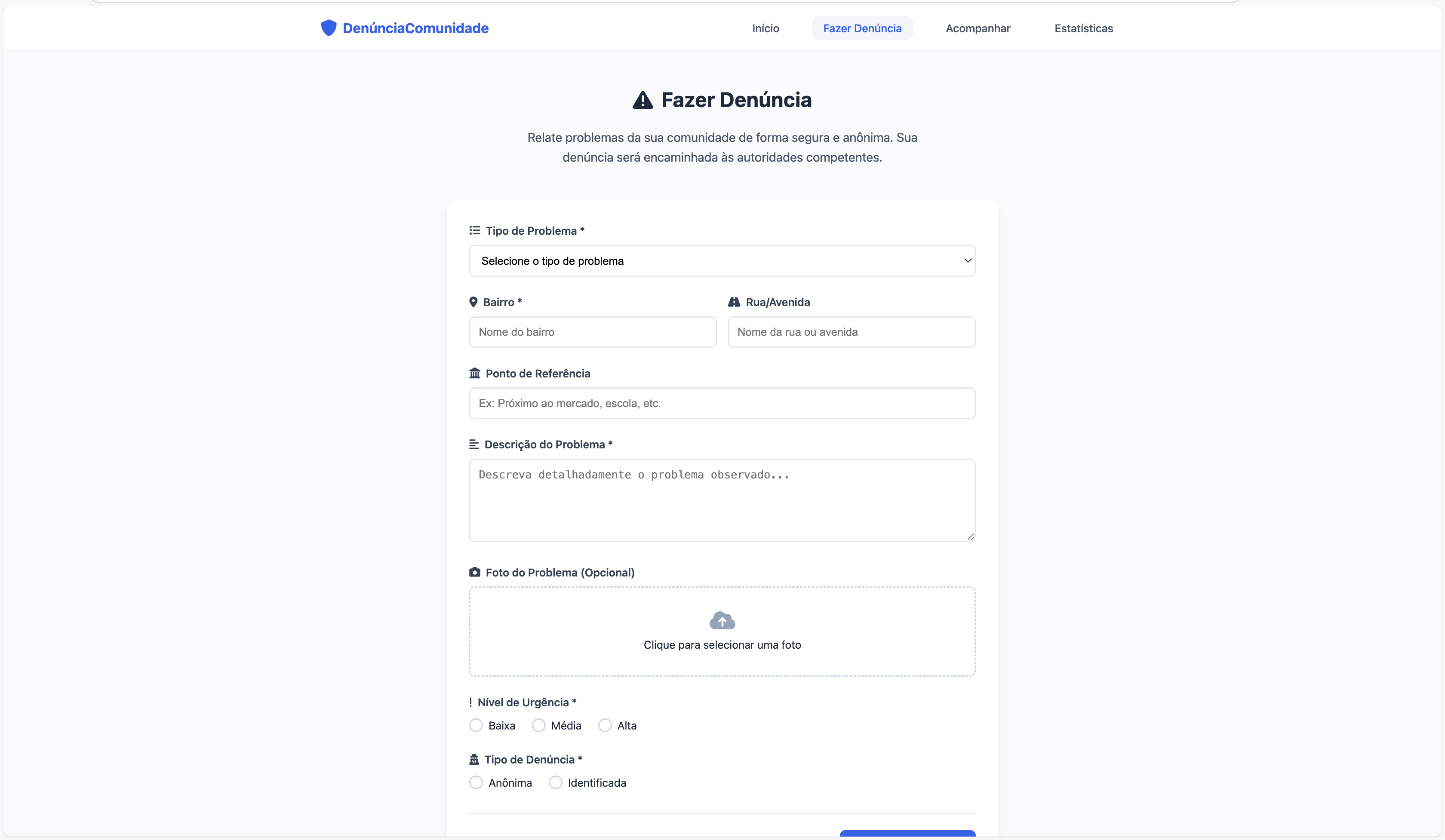 Interface 1 de DenúnciaComunidade